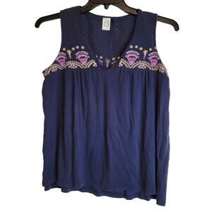 Anthropologie Akemi and Kin blue embroidered burnout top Med Boho Cottage Retro